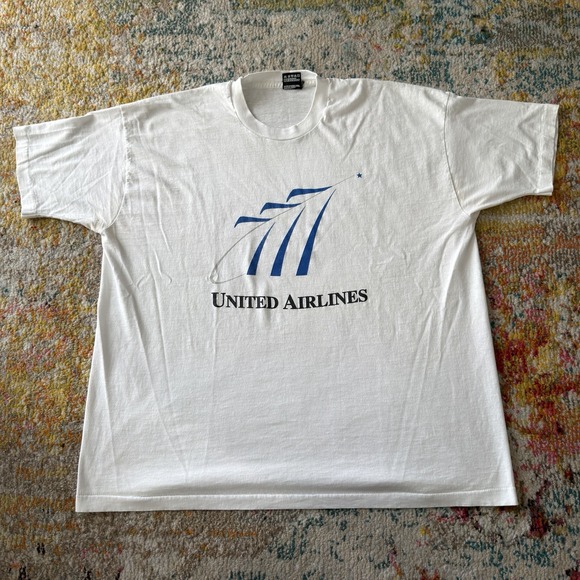Vintage 90s United Airlines Boeing 777 Promo T-Shirt White XXL